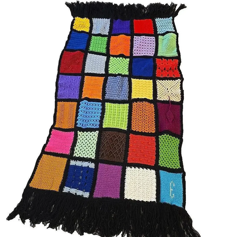 Vtg 1970's Crochet Granny‎ square Roseanne Boho 73
